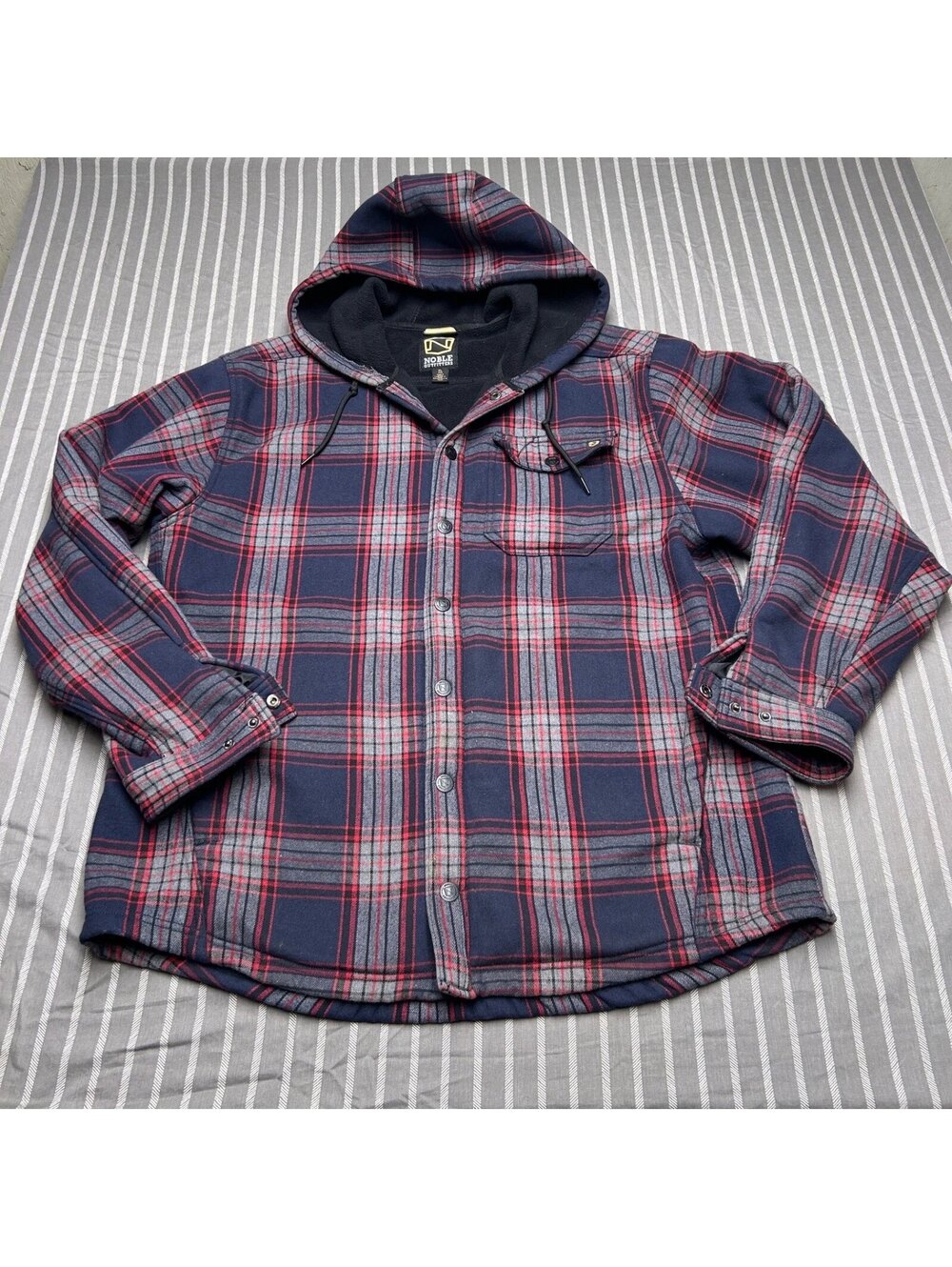 Noble Outfitters Button Down Fleece Plaid Hooded Jacket Men's Size XL